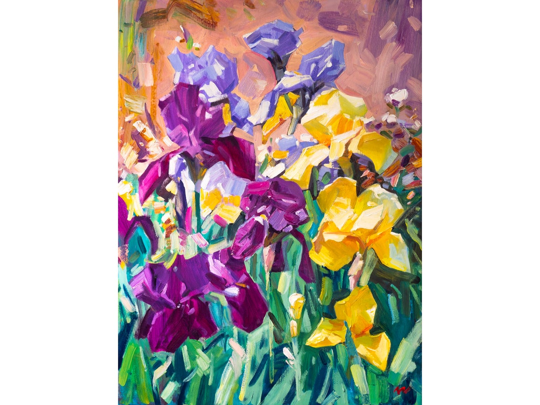 Impressionist Iris Oil Painting: Colorful Floral Canvas Wall Art - Etsy