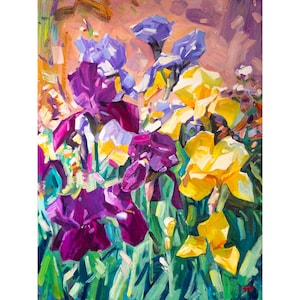 Original Iris Oil Painting, Impressionist Floral Wall Art, Colorful Irises Canvas, Gift for Her