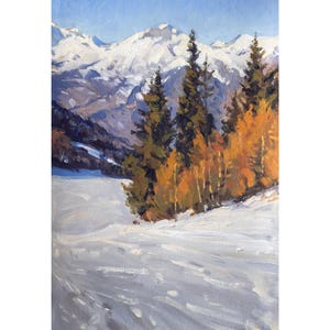 Winter Mountains Art, Small Original Oil Painting, Winter Scenery, Nature Painting, Mountain Wall Art, Impressionist