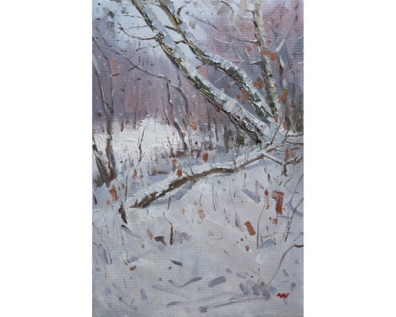 オリジナルの冬の森の風景 | 油絵キャンバスウォールアート - Etsy 日本