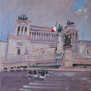 Rome Cityscape Original Oil Painting, Italy Wall Art, Vittoriano, Urban Impressionist Canvas, Architecture Artwork