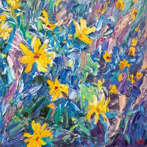 Topinambur Blossom Oil Painting on Canvas, Floral Wall Art, Botanical Artwork, Nature Inspired Decor, Flower Painting