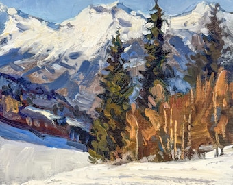 Snowy Winter Mountain Lake Landscape Oil Painting - Etsy