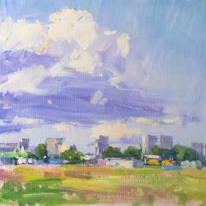 City landscape, Cloudy sky original oil painting, Impressionism fine art