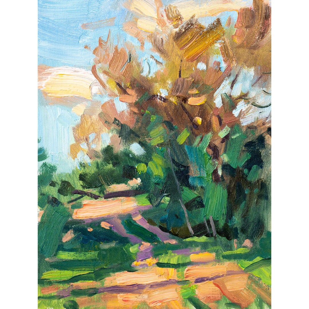 Expressive Path Sunny Landscape Oil Painting, Small Original Plein Air Art, Expressive ...