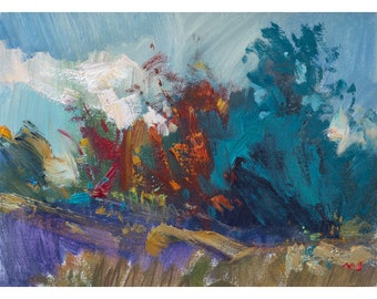 Start Autumn original oil painting, abstract landscape art, colorful fall decor