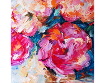 Abstrakte Blumen Ölgemälde, bunte Blüten, moderne Wandkunst