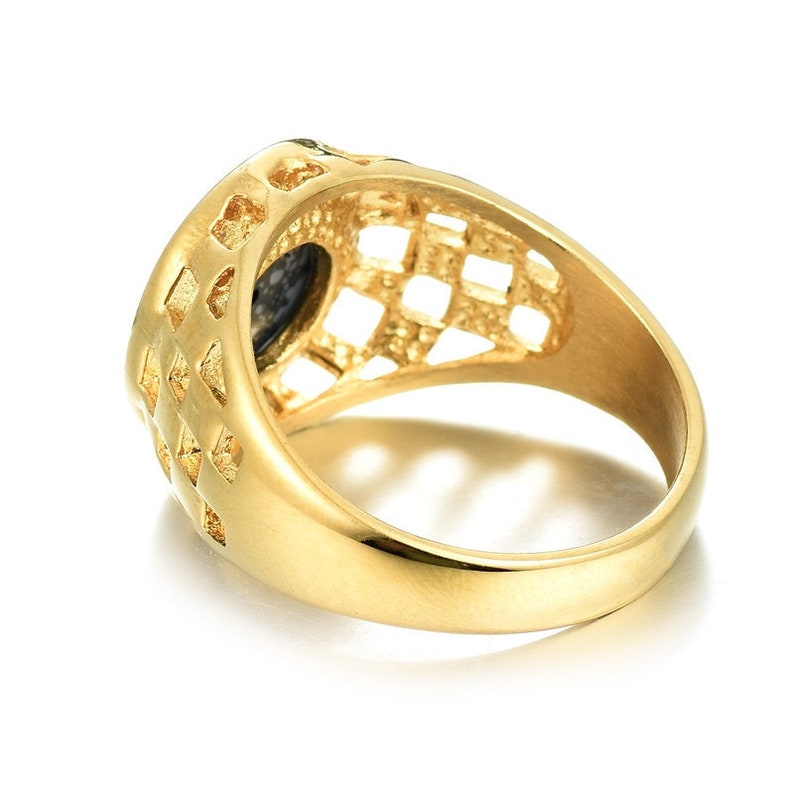 Crystal Enamel Lion Head Rings for Men Hip Hop Gold Alloy Hollow Wide Hollow Finger Ring