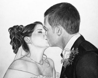 Romantic custom portrait from photo, commission wedding couple portrait. Anniversary, wedding gift, gift for wife, husband, family