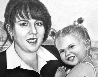 Custom Hand-Drawn Charcoal Portrait from Photo: Family Keepsake