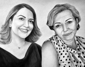 Pencil drawing portrait from photo, Custom Charcoal art for loved ones, Combining multiple pictures together Commission B&W photo to sketch