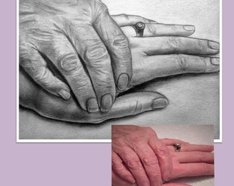 Aangepast portret familiehanden: 100% handgemaakte zwart-wittekening