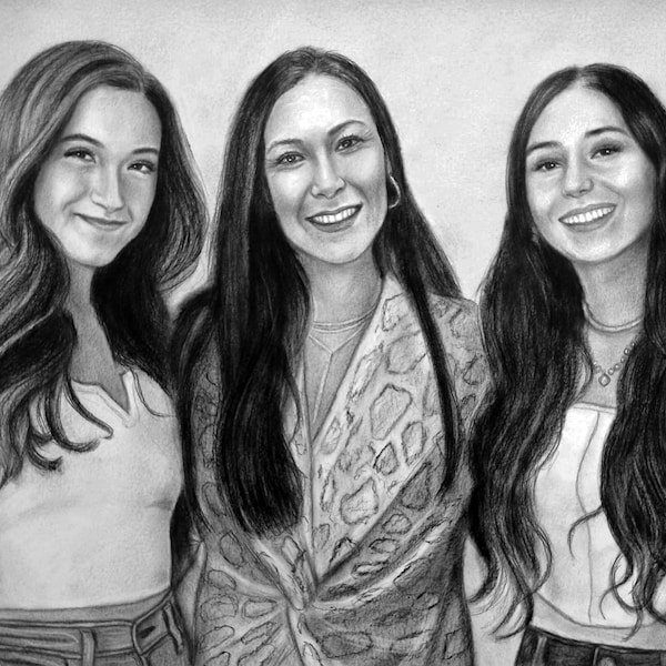 Custom Drawing from photo, Custom Charcoal Portrait for loved ones, Combining different pictures together, Engagement gift Personalized gift