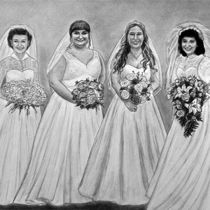 Hand-Drawn Generational Wedding Portrait: Custom Sketch from Photo