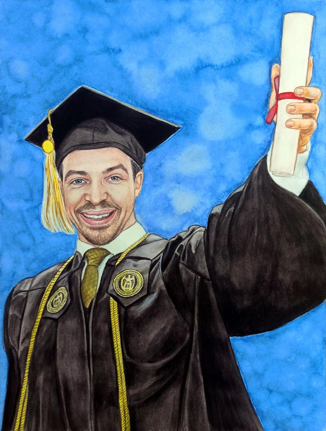 Custom Watercolor Graduation Portrait From Photo: Hand Painted Art - Etsy