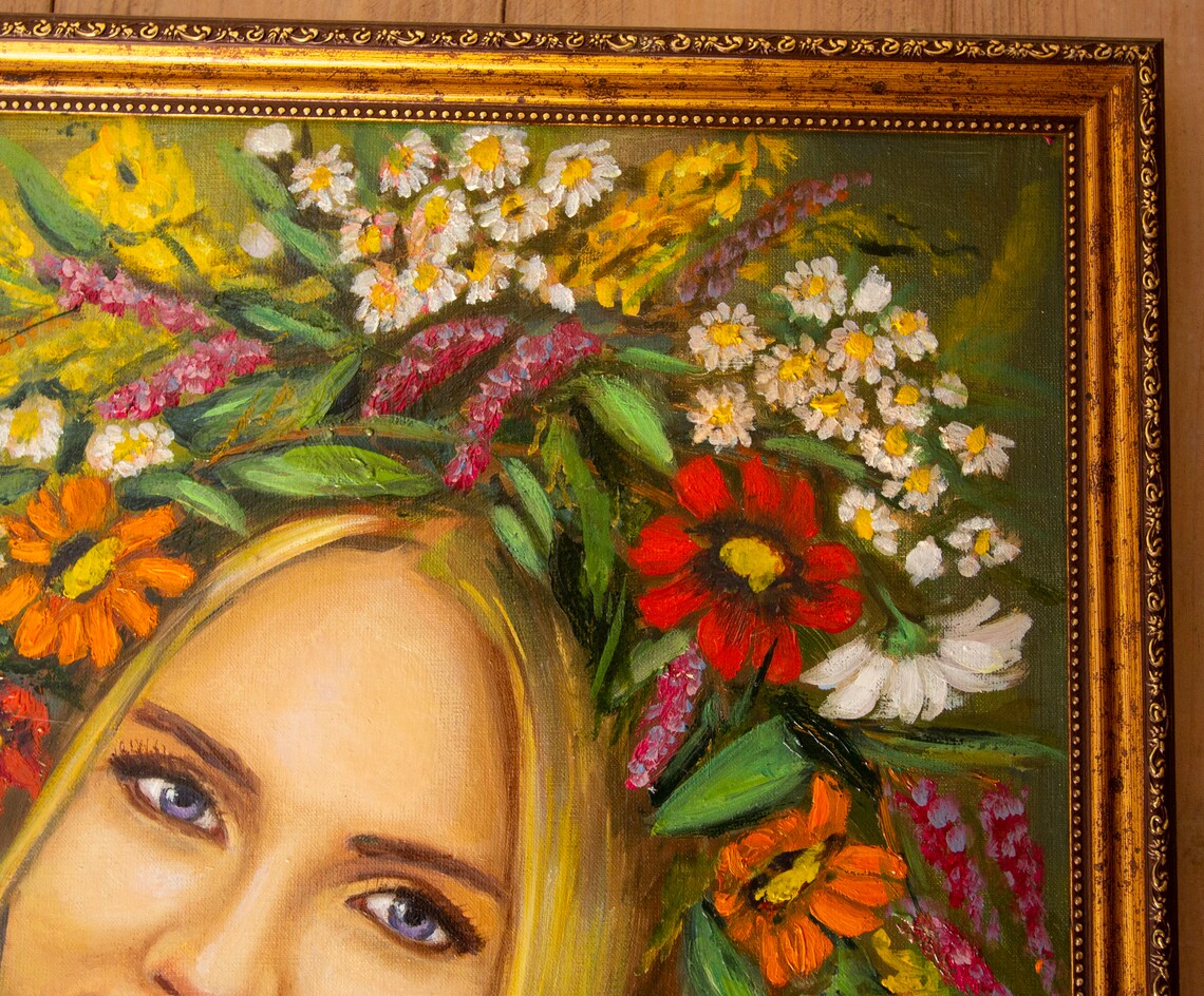 Original oil painting Woman Girl with Flowers Woman painting Etsy