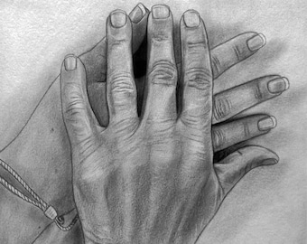 Custom Family Hands Portrait: 100% Handgemachte Schwarz Weiss Zeichnung