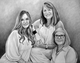 Generational Wedding Portrait, Bride and Mom, 100% hand drawn sketch from combine Photos, Custom Bridal Personalized Wedding for Mom Grandma