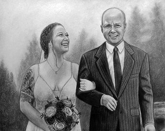 Custom Wedding Portrait from Photo, Romantic couple Illustration, art commission portrait, Anniversary, wedding gift, gift for wife, husband