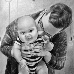 Custom Hand-Drawn Portrait: Realistic Drawing from Photo, Xmas Gift
