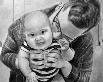 Custom black and white art, Commission realistic personal portrait, 100% hand drawn, Drawing from Photo portrait of loved one, Xmas Gift