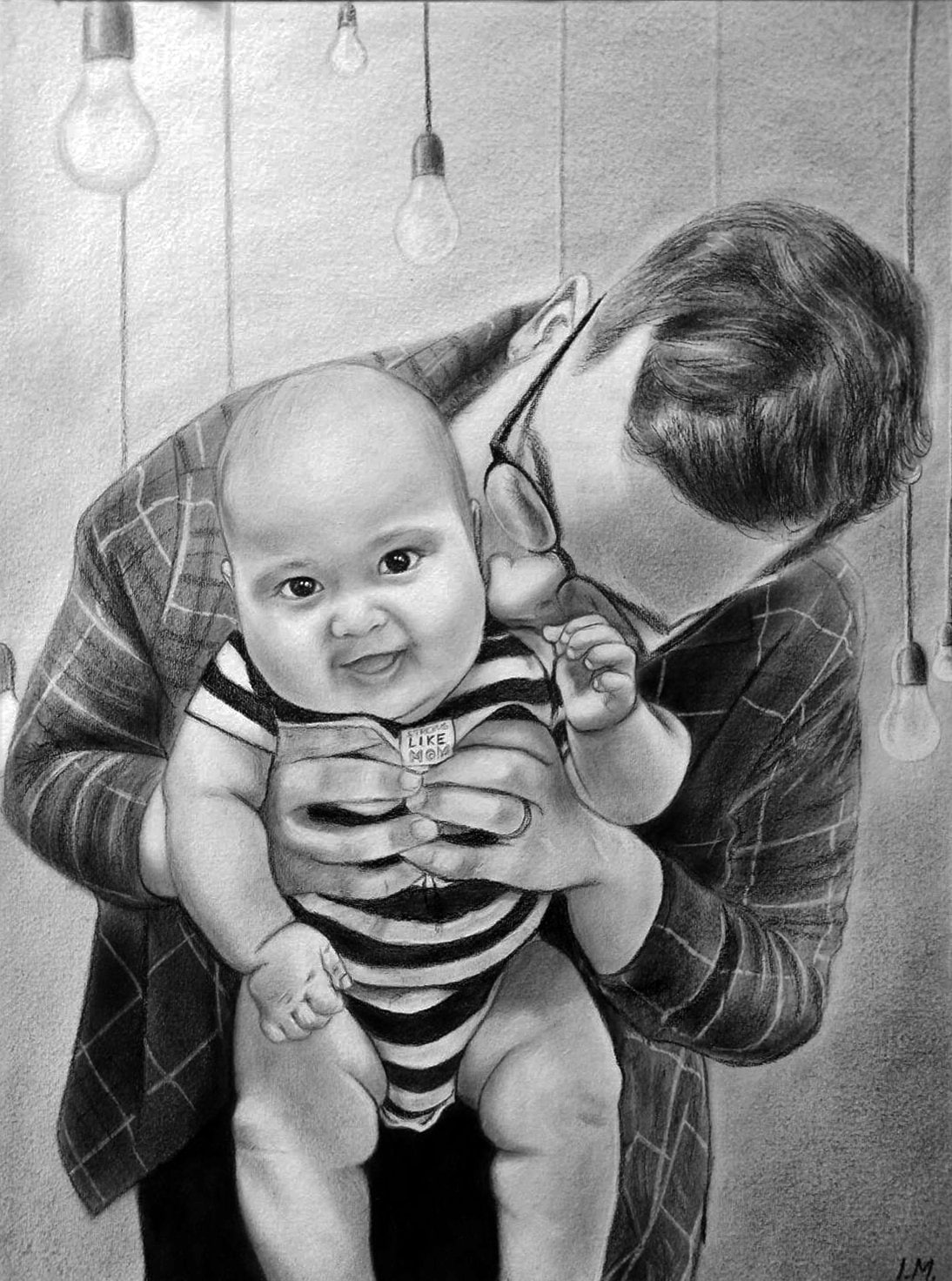 Custom black and white art, Commission realistic personal portrait, 100% hand drawn, Drawing from Photo portrait of loved one, Xmas Gift