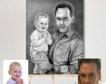 Realistic portrait drawing from photo Custom portrait Gift with Wedding Paint from Multiple photos Painting From Photo  loved one portrait