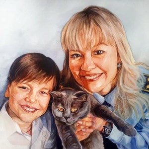Commissiona un dipinto ad acquerello da foto. Autoritratto personalizzato, dipinto a mano di coppia, famiglia, ritratto di bambini, regali sentimentali