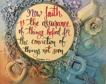 Mixed media canvas / Faith gift/ Mixed media bible verse inspirational canvas art/ wall hanging/ decor/ uplifting