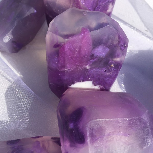 Small amethyst raw crystal soap with lavender essential oil