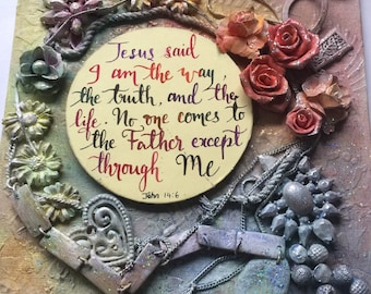 Mixed media canvas / Faith gift/ Mixed media bible verse inspirational canvas art/ wall hanging/ decor/ uplifting