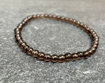 Smoky Quartz Gemstone Bracelet, 4MM Healing Crystal Bracelet, Empath Protection Grounding Bracelet, Anxiety Bracelet Quartz Jewelry, Stretch