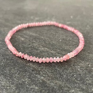 Pink Tourmaline Crystal Bracelet, 2x3MM Pink Tourmaline Bicone Faceted Rondelle Stretch Bracelet, Healing Crystal Bracelet