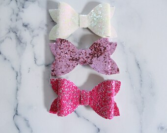 Pink Glitter Bows/Glitter Bows/Pink Glitter Headbands/Baby Girl Gifts/Baby Girl Bows/Baby Gifts