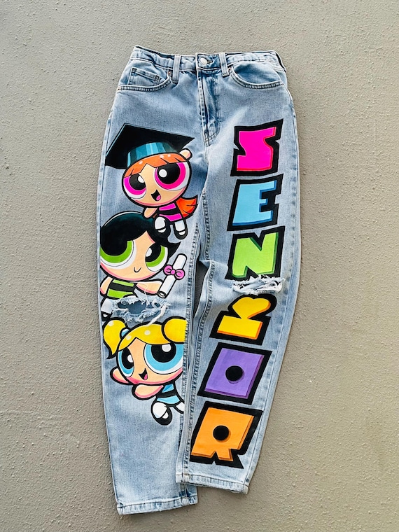 Custom Senior Jeans Class of 2025 Painted Denim - Graduation Outfit - Hand-Painted Senior Drip Pants - Personalized High School Senior Jeans