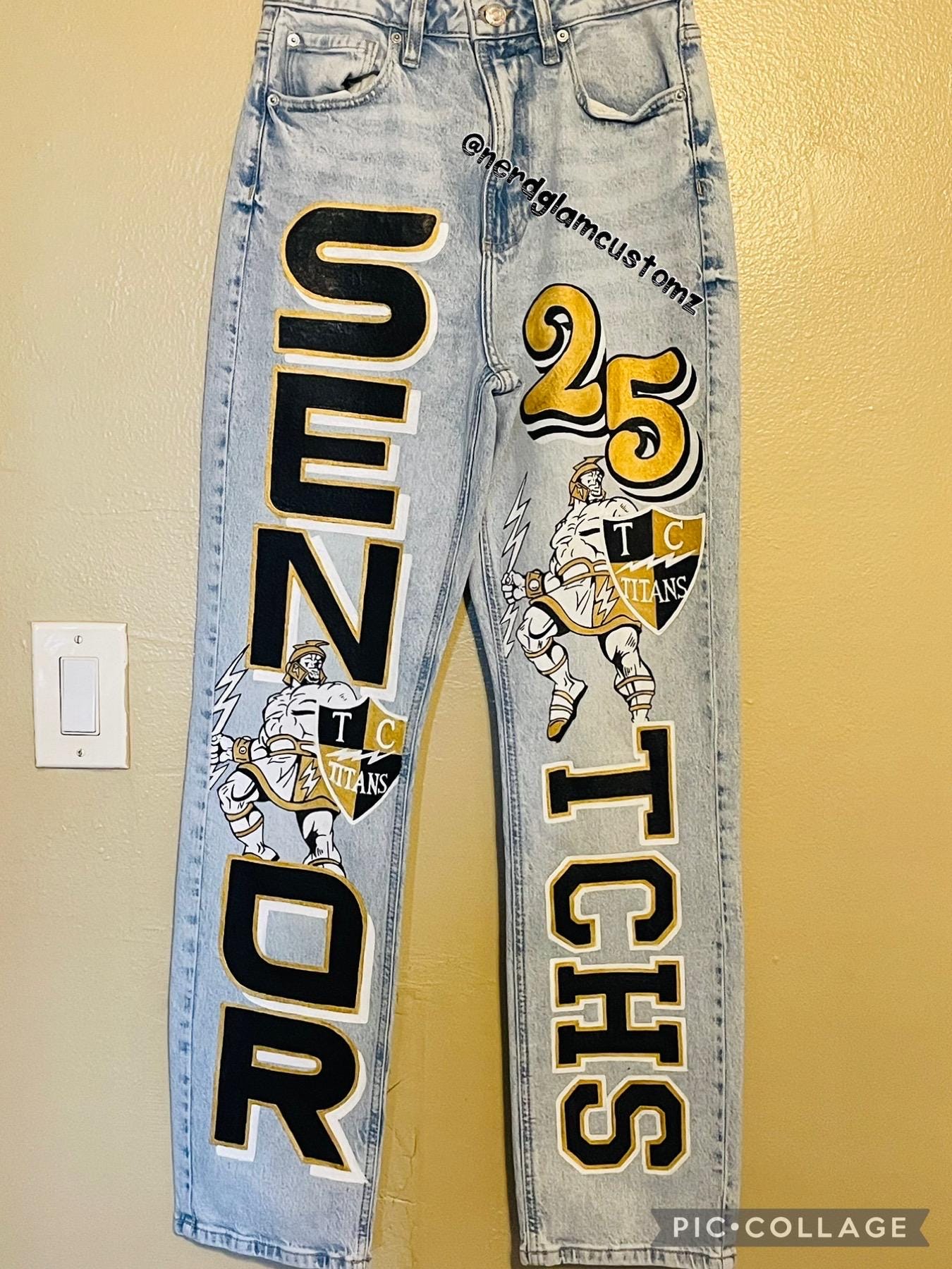 Custom Senior Pants – Hand-Painted Graduation Jeans – Class of 2026 Outfit – Personalized Senior Rise Day Pants – High School Spirit Wear