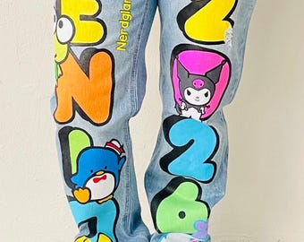 Custom Hand Painted Senior Jeans Personalized Graduation Pants Unique Custom Denim Artistic Graduation Gift, Custom Artwork Jeans for Senior
