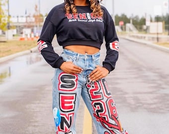 Custom Painted Senior Jeans 2025 | Graduation Jeans for Girls | Personalized Senior Outfit | Class of 2025 Photoshoot Pants