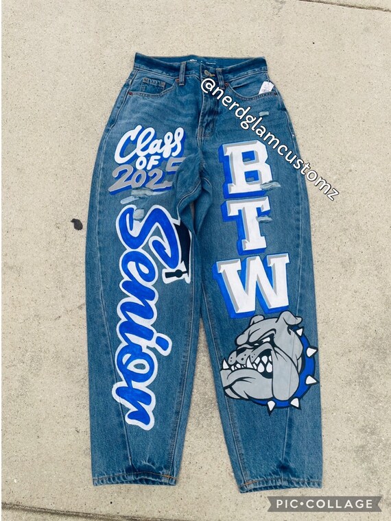 Customized Denim Handpainted Jeans Customizable High School Senior