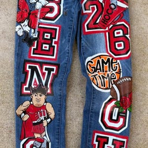 Custom Senior Jeans Class of 2025, University Jeans, College Jeans, Painted Senior Grad Pants, Homecoming Jeans