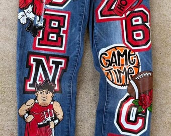 Custom Senior Jeans Class of 2025, University Jeans, College Jeans, Painted Senior Grad Pants, Homecoming Jeans