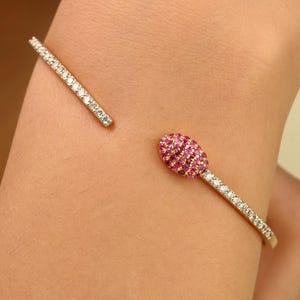 14K Solid Yellow Gold Ruby Bangle Bracelet: Diamond Accent, Stackable Jewelry