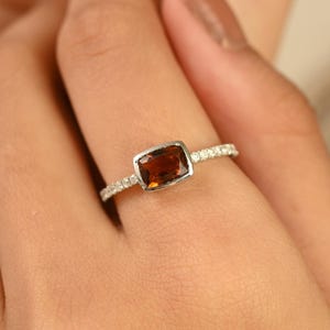 18K Solid Gold Orange Tourmaline Ring with Diamond Band – Cushion Cut Gemstone Engagement or Statement Ring