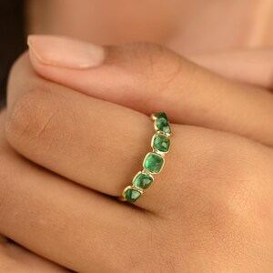 14K Gold Emerald Ring: May Birthstone Half Eternity Stacking Band