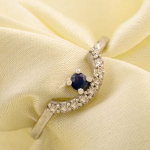 14K Solid Gold Blue Sapphire Ring, Diamond Sapphire Band, September Birthstone Minimalist Ring, Stackable Sapphire Ring, Gift for her