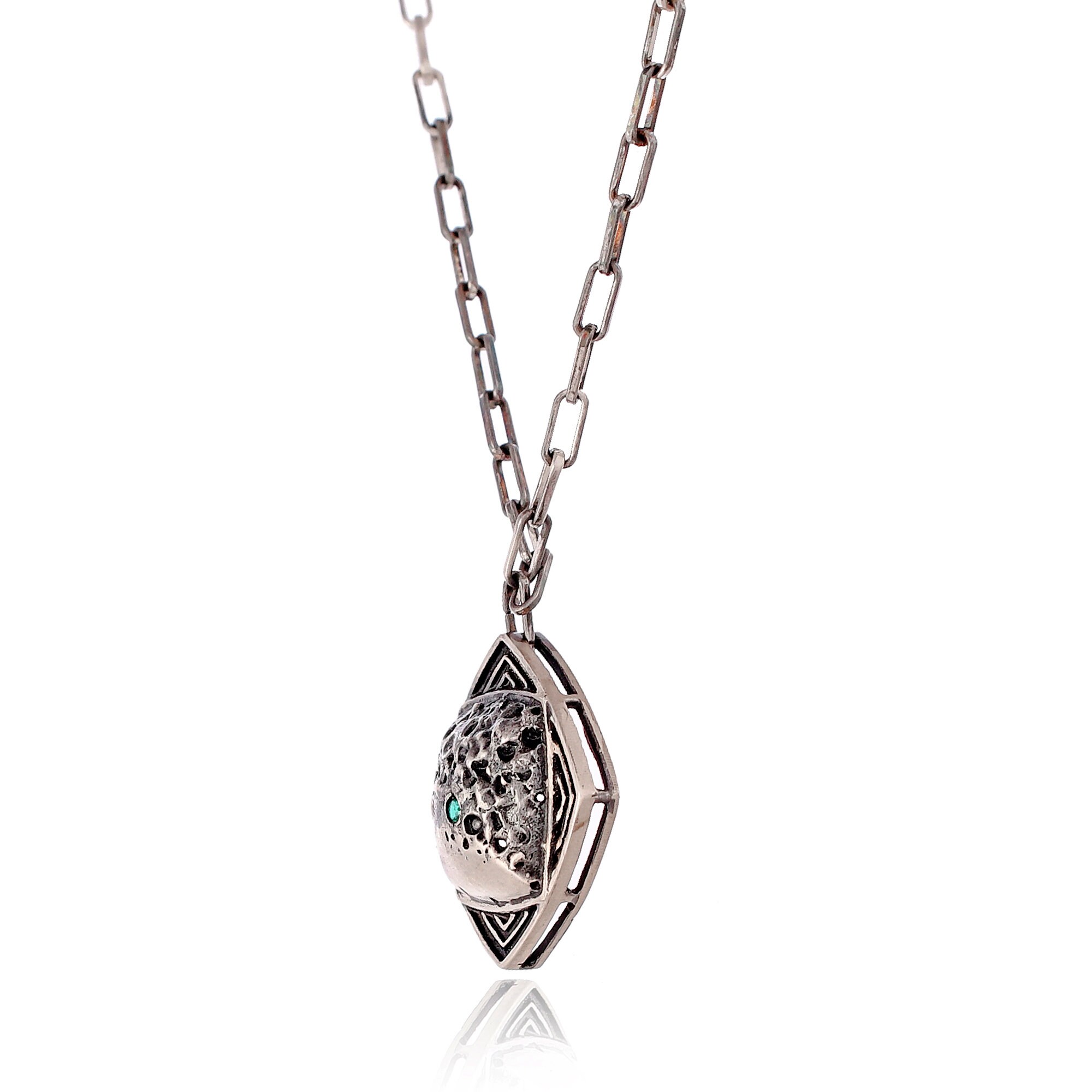 Textured silver hand crafted trending oxidised pendant with chain street wear funky vintage old look work wear damaged look