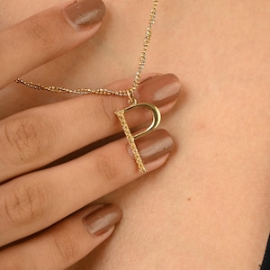 14k Gold Yellow Sapphire Initial Pendant &quot;P&quot;,Personalized Custom Letter Necklace,Dainty Solid Gold Jewelry Gift for Her,Minimalist Fine Gift