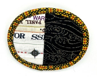 Mini Quilt Pin (gold print and letters)