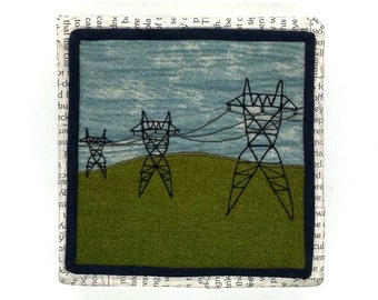 Power Lines (three ladies) 4”x4” framed mini quilt