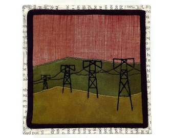 Power Lines (pink sunset) 4”x4” framed mini quilt